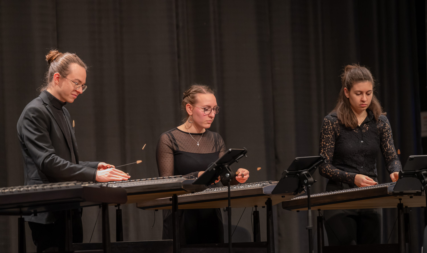 Das Hackbrettquartett auf der Bühne im Mareissaal Das Hackbrettquartett auf der Bühne im Mareissaal